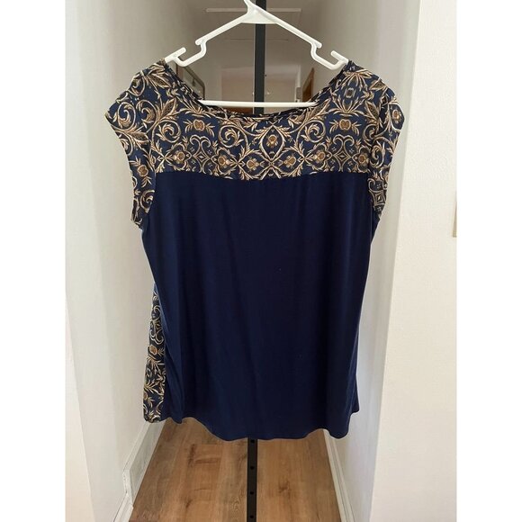 EUC The Limited Women's Top Baroque Pattern Navy/Gold - Picture 2 of 5
